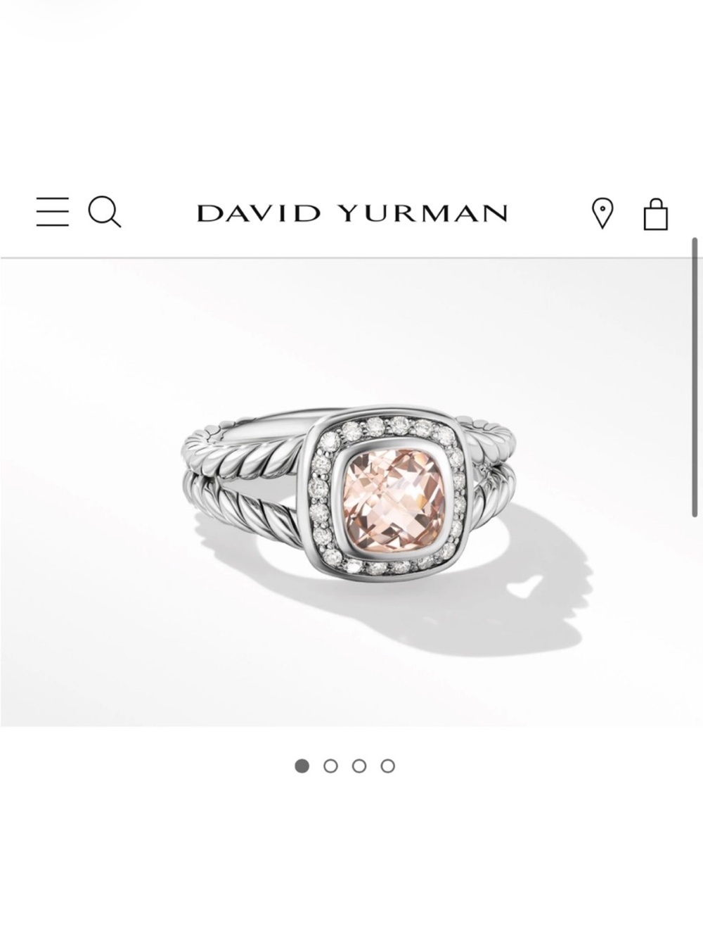 David Yurman Morganite and Diamond Cable Ring in Sterling Silver